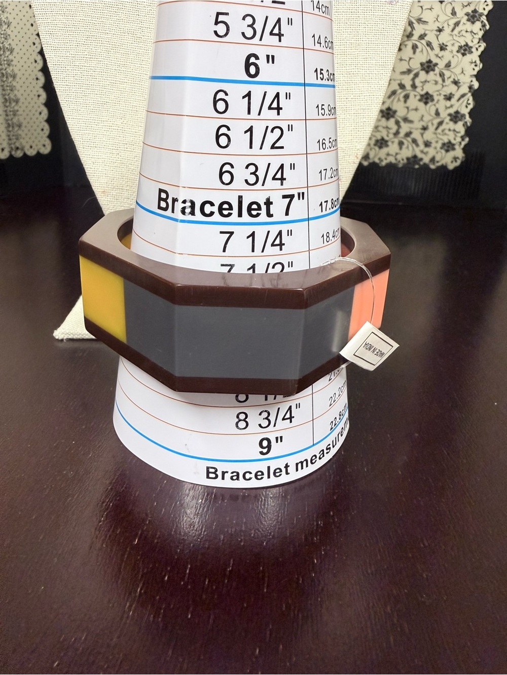 Colorblock Geometric Resin Wristband in Gray, Brown, Yellow & Pink